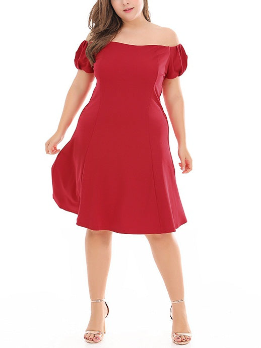 Tamey Plus Size Red Off Shoulder Swing Short Sleeve Dress (Suitable For Chinese New Year, Weekends, Parties And Nights Out)