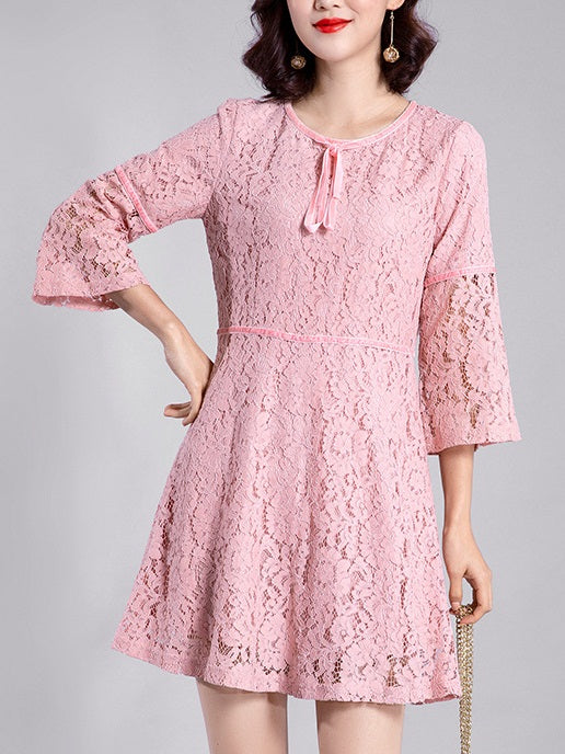 Robi Pink Lace Mid Sleeve Dress
