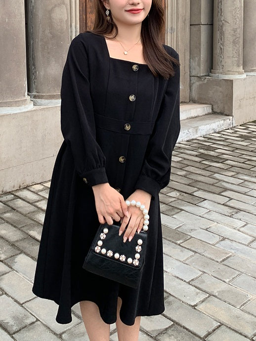 Ledoux Plus Size Square Neck Long Sleeve Midi Dress