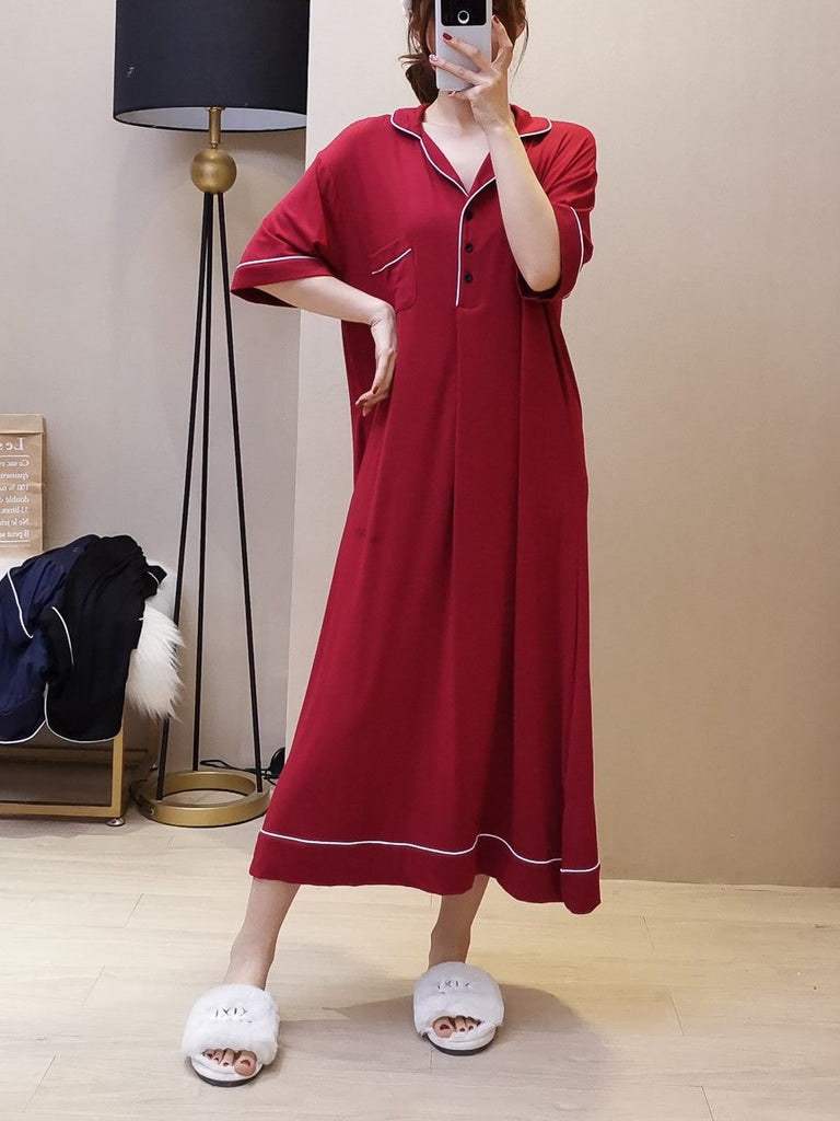 Plus Size Long Sleep Gown Red