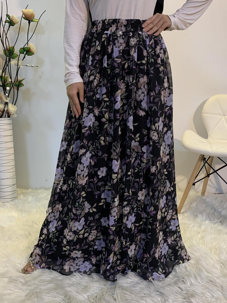 Plus Size Floral Chiffon Maxi Skirt (Muslimah Friendly)