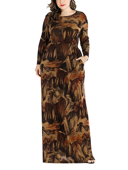 Plus Size Modern Print Long Sleeve Muslimah Dress