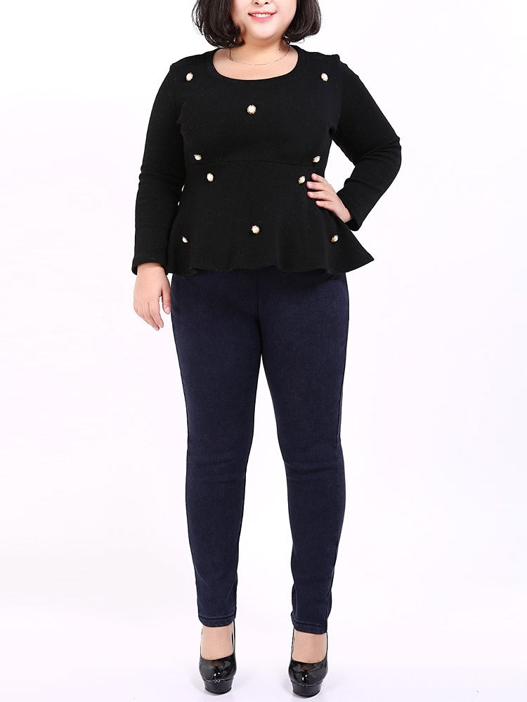 Plus Size Winter Fleece Inside Thermal Leggings Long Pants  (Blue, Black) (EXTRA BIG SIZE)