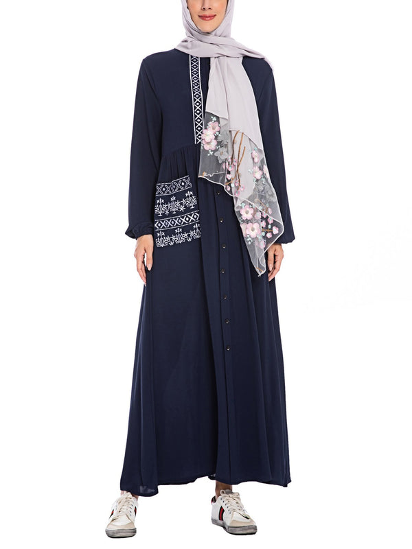 Plus Size Embroidery Pockets Muslimah Dress