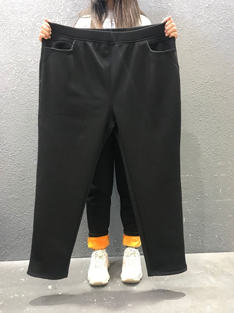 Plus Size Winter Fleece Inside Thermal Leggings Long Pants  (Black) (EXTRA BIG SIZE)