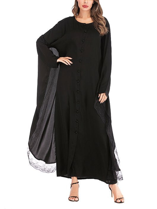 Plus Size Black Cape Lace Jubah Muslimah Dress