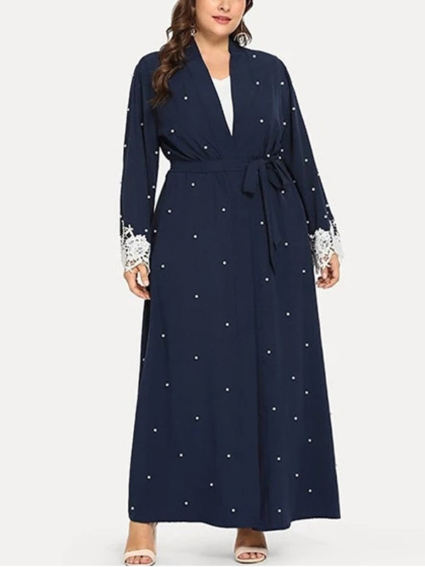 Plus Size Blue Pearls Muslimah Dress Maxi Jacket