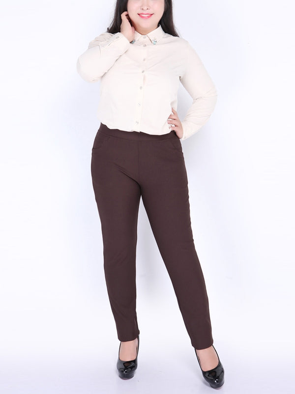 Plus Size Stretchy Skinny Long Pants (Brown) (EXTRA BIG SIZE)