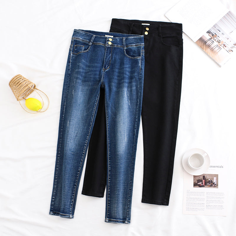 Lyelle 2 Buttons Long Skinny Denim Jeans (Suitable for Chinese New Year) (Blue, Black)