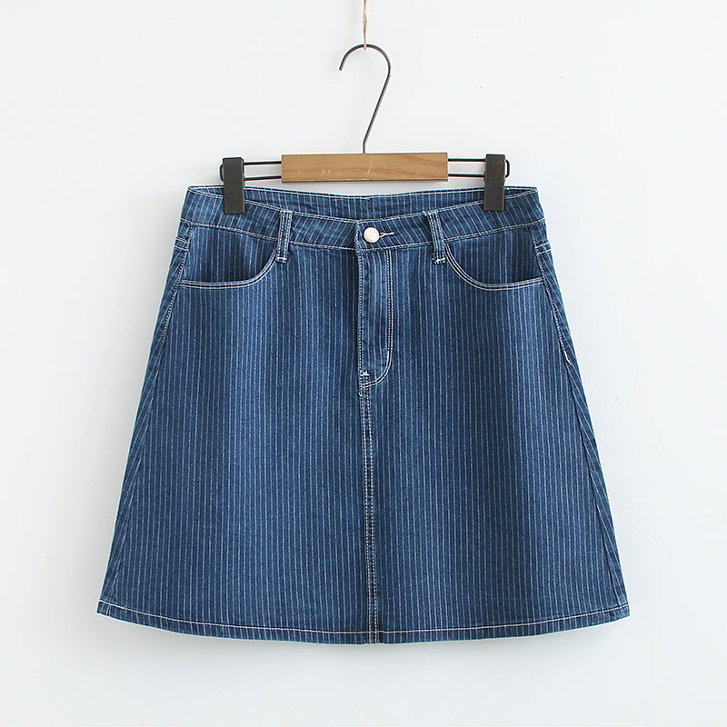 Plus Size Blue Stripes Denim Mini Skirt