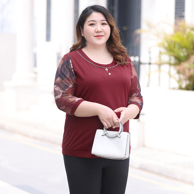 Plus Size Red Print Sleeve Blouse
