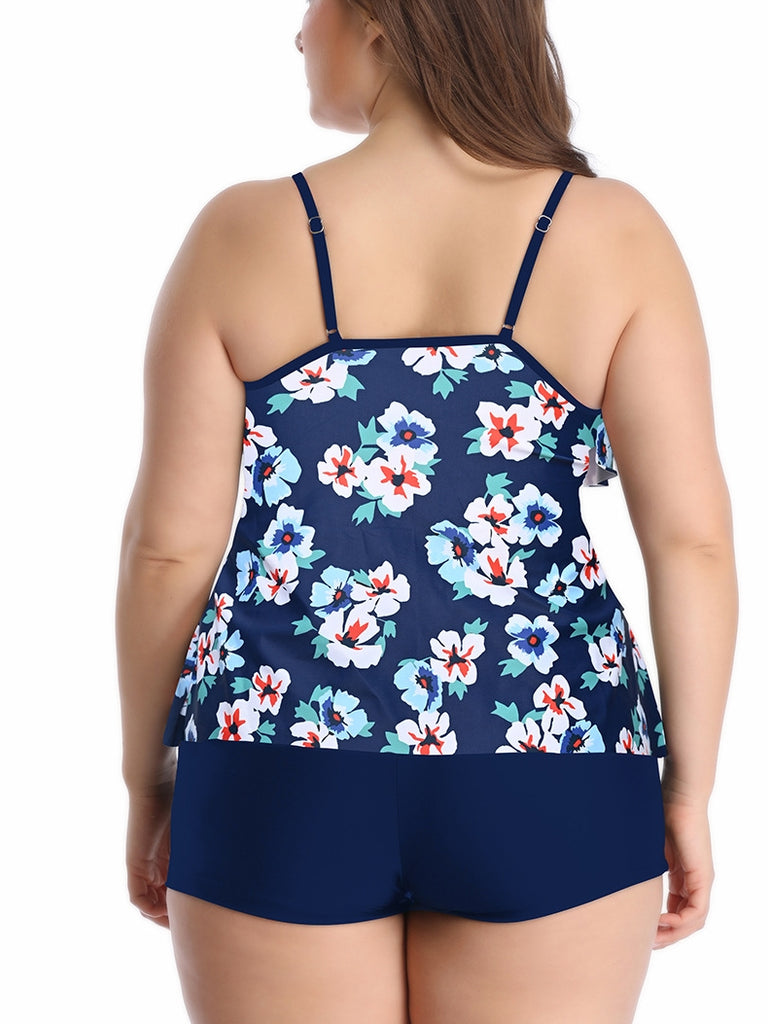 September Frill Tankini Top and Shorts Two Piece Swimsuit Set