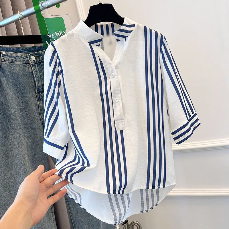 Plus Blue Stripe Shirt Blouse