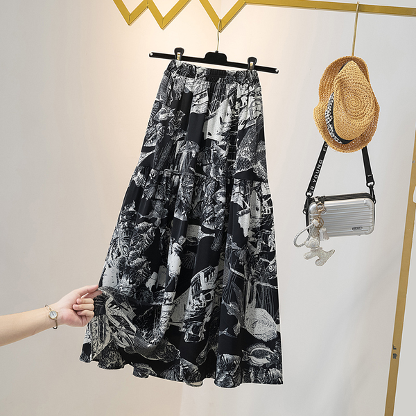 Plus Size Art Monochrome Midi Skirt