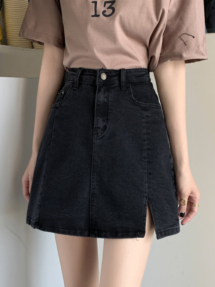 Plus Size Black A Line Denim Mini Skirt