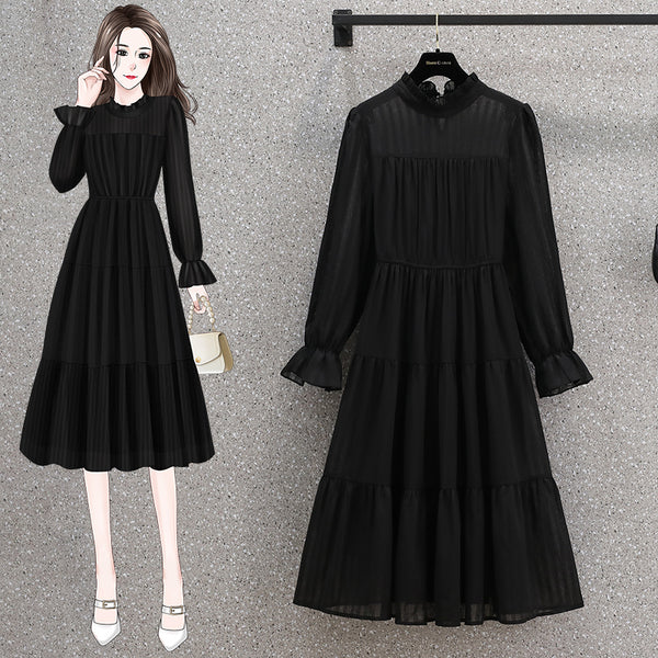 Plus Size Black A Line Long Sleeve Dress