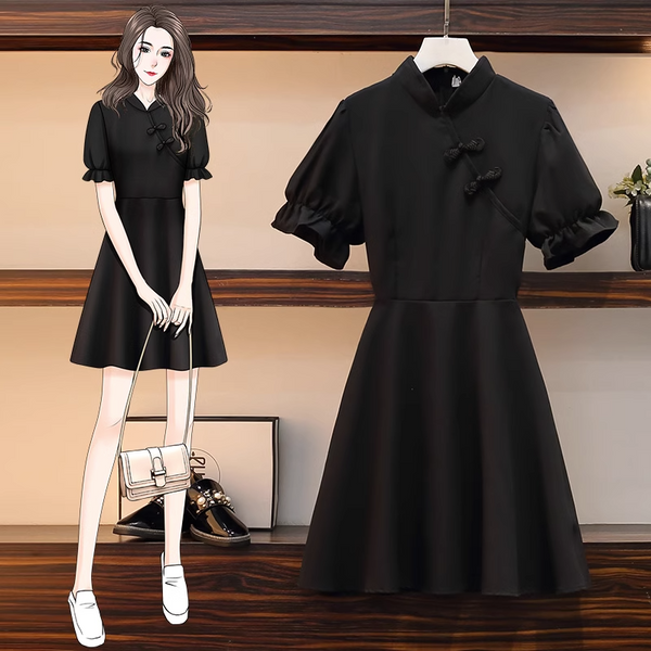 Plus Size Black Cheongsam Dress