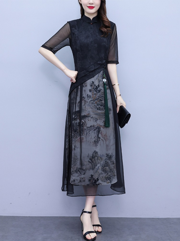 Plus Size Black Formal Cheongsam Dress