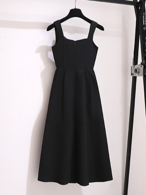 Plus Size Black Korean Midi Dress