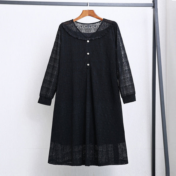 Plus Size Black Lace Long Sleeve Dress (EXTRA BIG SIZE)