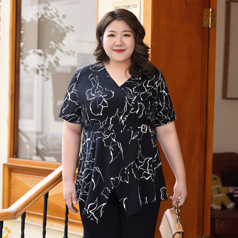 Plus Size Black Pattern Buckle Blouse (Extra Big Size) – Pluspreorder