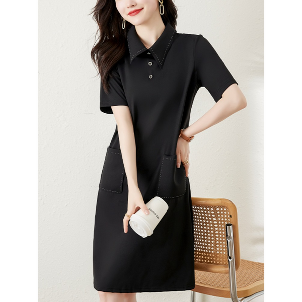 Plus Size Black Pocket Shift Shirt Dress