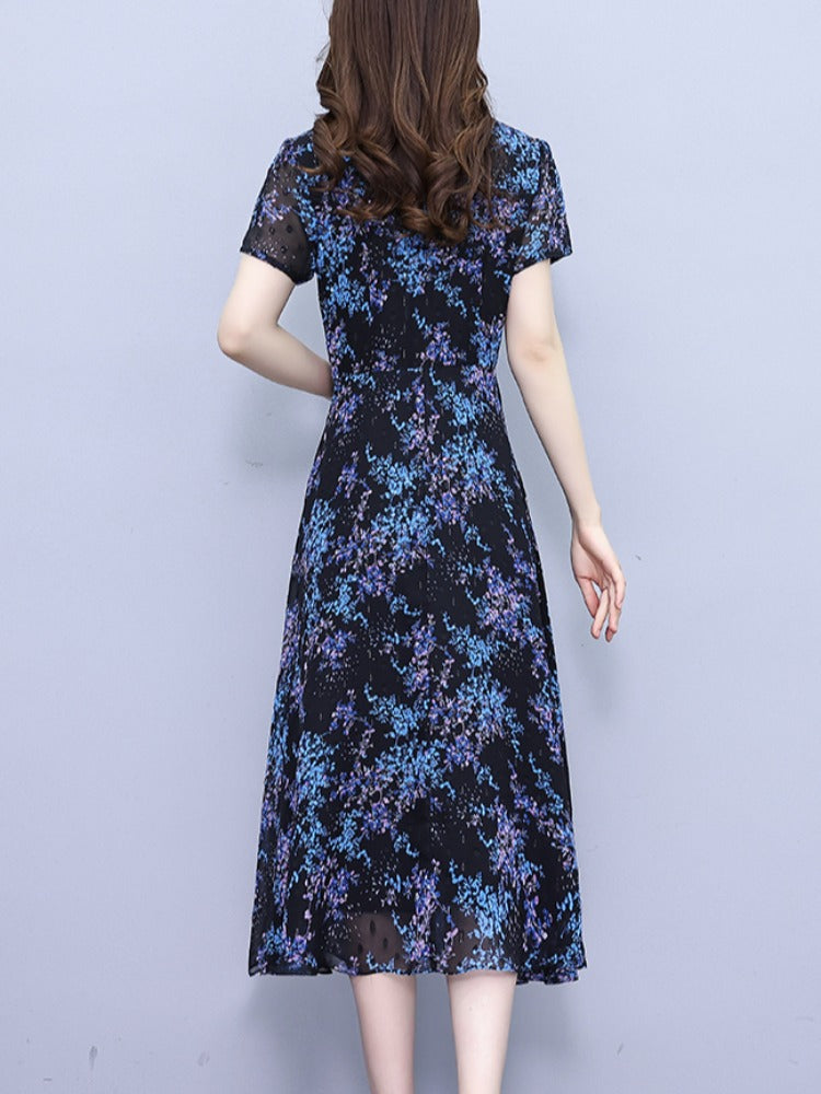 Long Chiffon Dresses with FLOWERS Plum Plus Size main image 0