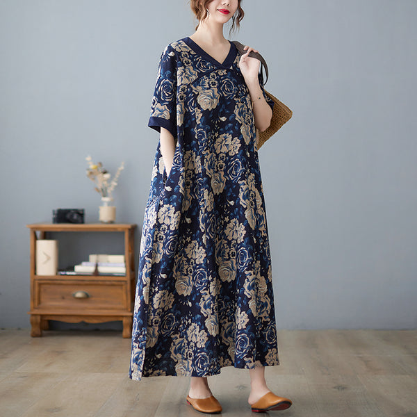 Plus Size Blue Oriental Midi Dress
