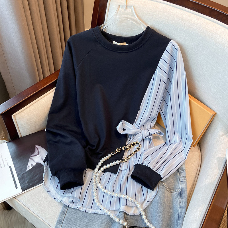 Plus Size Blue Stripe Long Sleeve Blouse