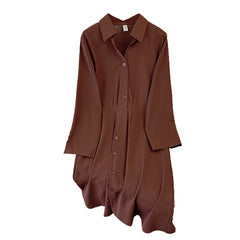 Plus Size Brown Pleat Long Sleeve Shirt Dress – Pluspreorder