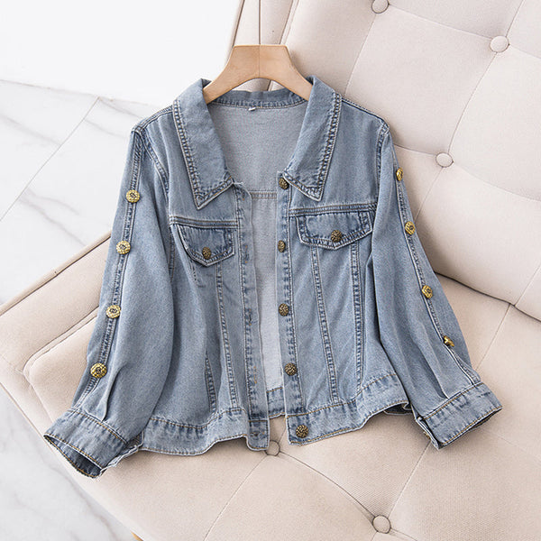 Plus Size Buttons Denim Jacket