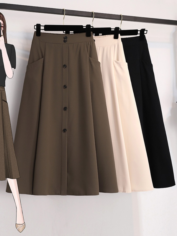 Plus Size Buttons Umbrella A Line Skirt