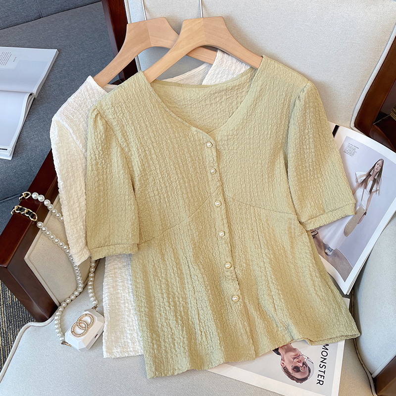 Plus Size Buttons V Neck Blouse