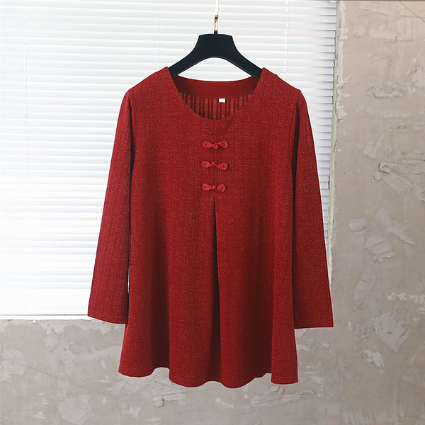 Plus Size Cheongsam Pleats 3/4 Sleeve Blouse