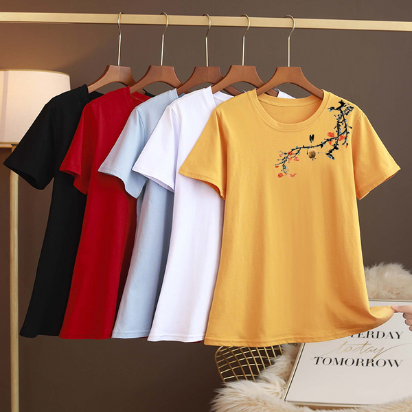Plus Size Cotton Floral Oriental T Shirt