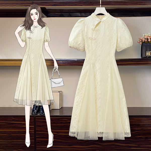 Plus Size Cream Lace Tulle Cheongsam