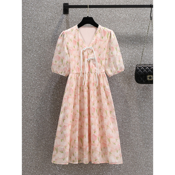 Plus Size Dainty Floral Cheongsam Babydoll Dress