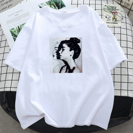 Plus Size Girl Graphic V Neck T Shirt