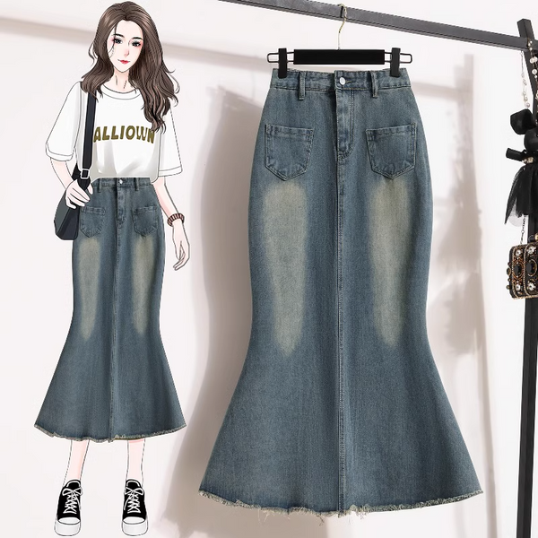 Plus Size Denim Mermaid Skirt