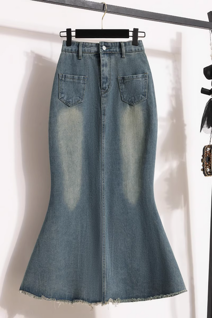 Plus Size Denim Mermaid Skirt Pluspreorder