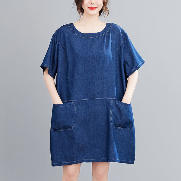 Plus Size Denim Pockets Shift Dress (EXTRA BIG SIZE)