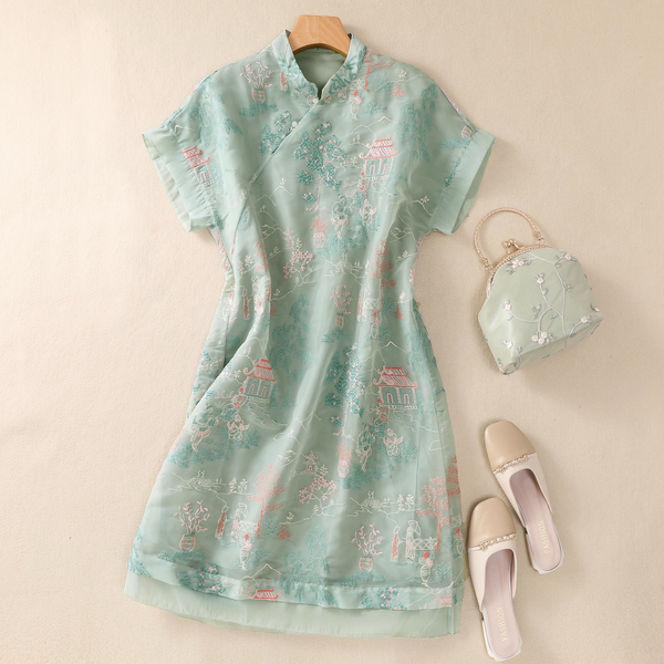 Plus Size Embroidery Shift Dress Cheongsam