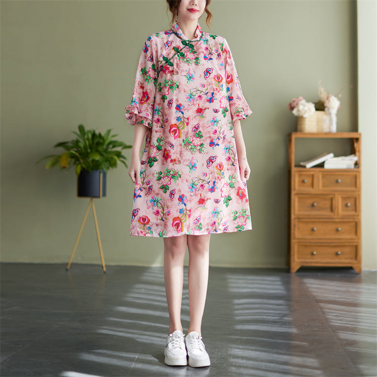 Plus Size Floral Chiffon Cheongsam Dress Pluspreorder