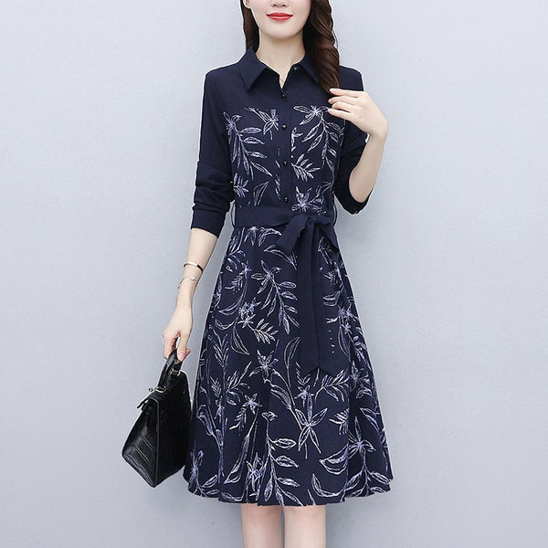 Plus Size Formal Floral Print Shirt Dress