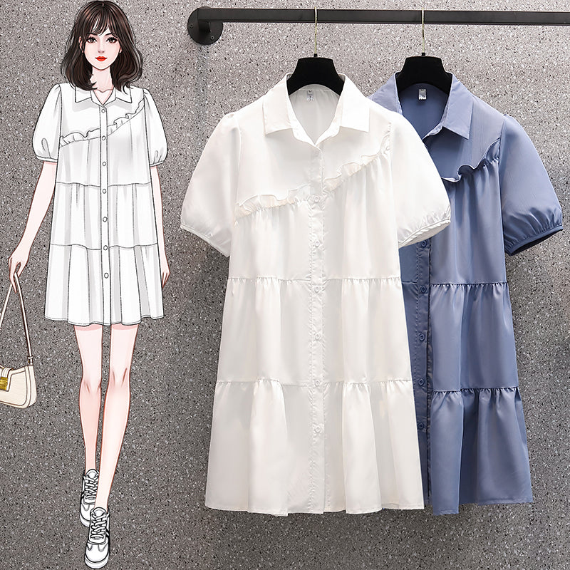 Plus Size Frills Babydoll Shirt Dress