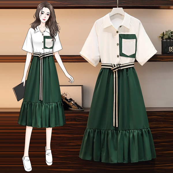 Plus Size Green Mock 2 Piece Shirt Dress