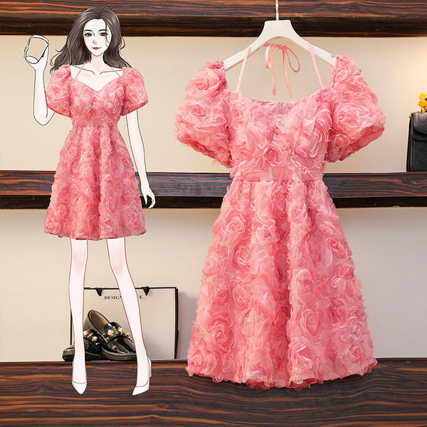 Plus Size Halter Textured Roses Formal Dress