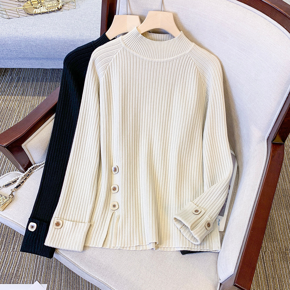 Plus Size High Neck Korean Knit Sweater Long Sleeve Top