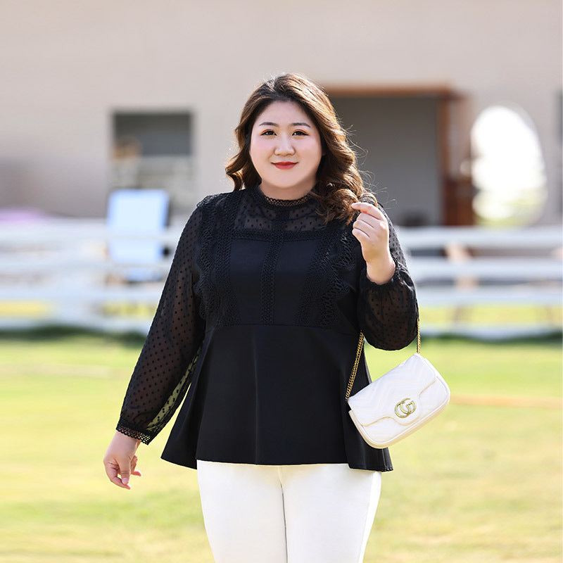 Plus Size High Neck Lace Long Sleeve Blouse (EXTRA BIG SIZE) – Pluspreorder