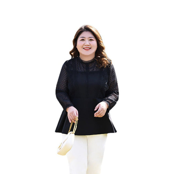 Plus Size High Neck Lace Long Sleeve Blouse (EXTRA BIG SIZE) – Pluspreorder